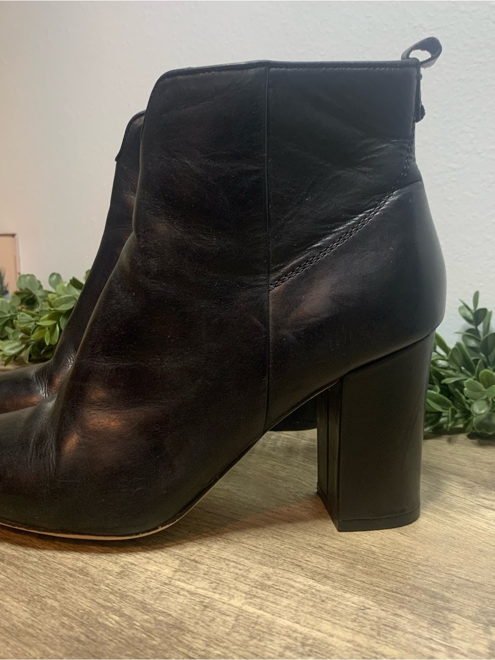 Classic Black Leather Block Heel Ankle Boots